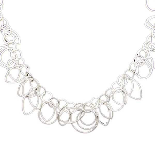 Scratch Multi Ovals Circles and Teardrops Necklace 24" with Silver Plated Toggle Bar