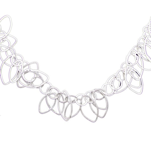 Scratch Multi Ovals and Circles Necklace 24" with Silver Plated with 'S' Fastener