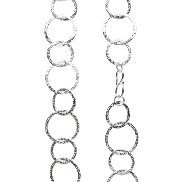 Hammered Circles (26mm & 21mm) Necklace 32" Silver Plated