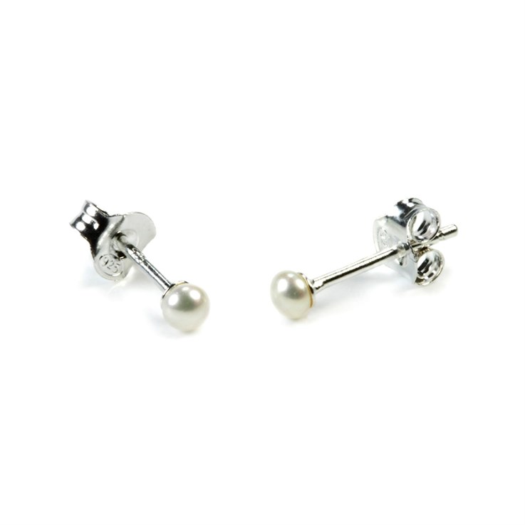 3-3.5mm Button Pearl Stud Earring with Sterling Silver Fittings in White