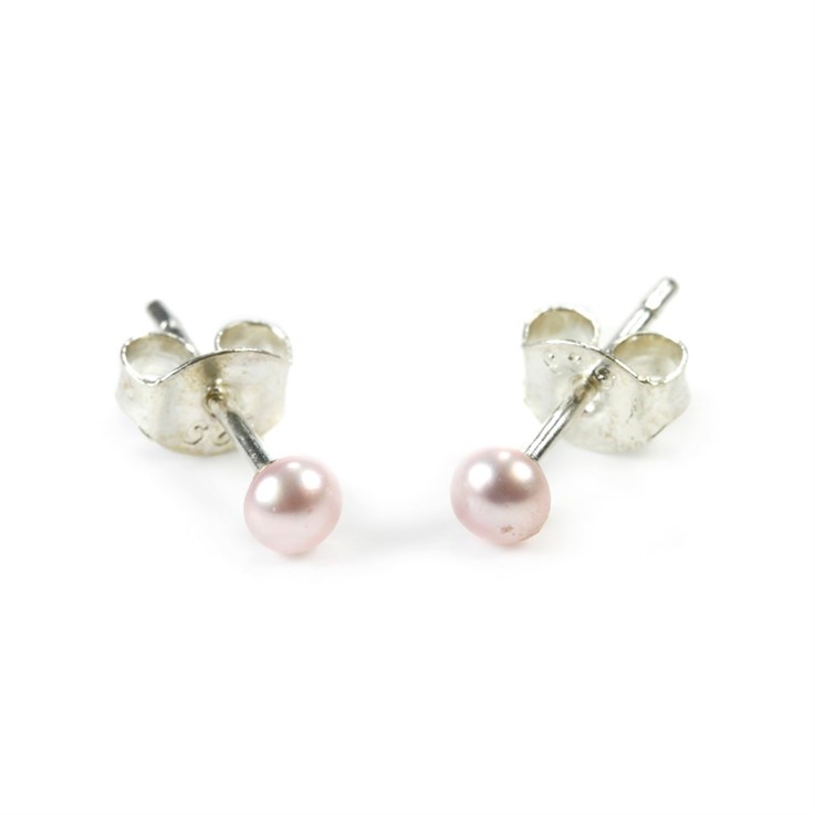 3-3.5mm Button Pearl Stud Earring with Sterling Silver Fittings in Pink