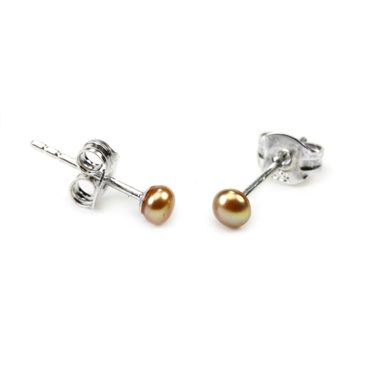 3-3.5mm Button Pearl Stud Earring with Sterling Silver Fittings in Champagne