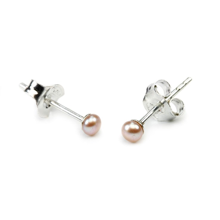 3-3.5mm Button Pearl Stud Earring with Sterling Silver Fittings in Natural Purple