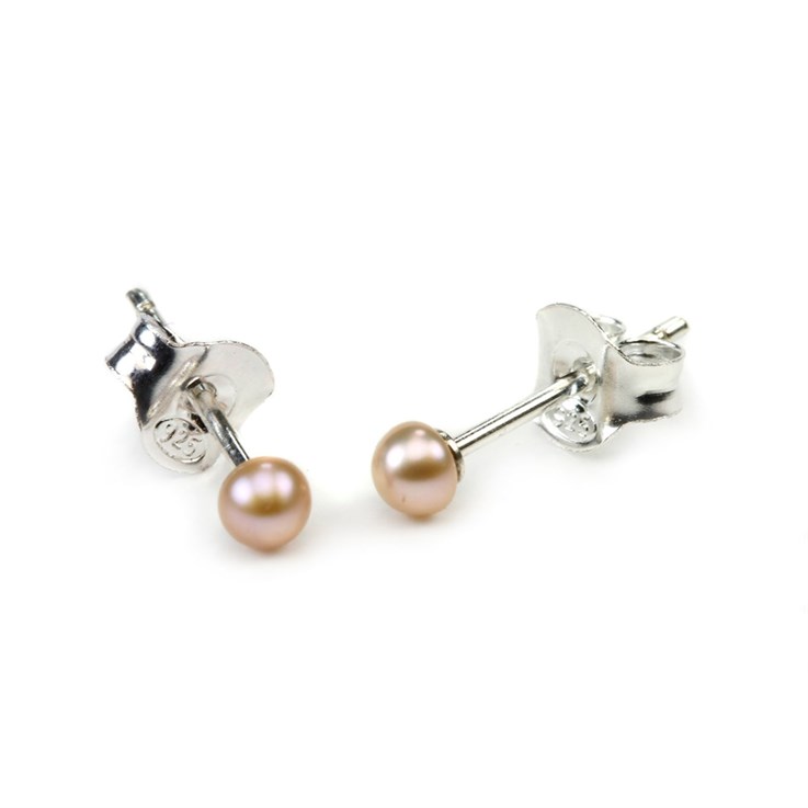 3-3.5mm Button Pearl Stud Earring with Sterling Silver Fittings in Natural