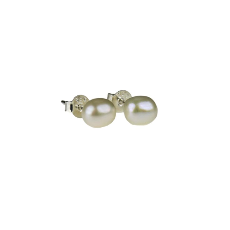 6mm Button Pearl Stud Earring with Sterling Silver Fittings in White