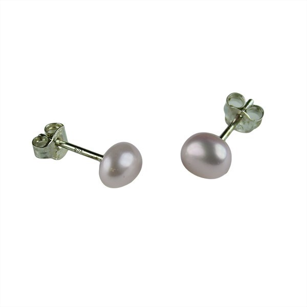 9-9.5mm Button Pearl Stud Earring with Sterling Silver Fittings in Natural Purple