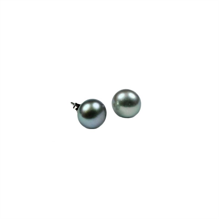 9-9.5mm Button Pearl Stud Earring with Sterling Silver Fittings in Silver Grey