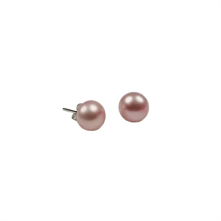 9-9.5mm Button Pearl Stud Earring with Sterling Silver Fittings in Baby Pink