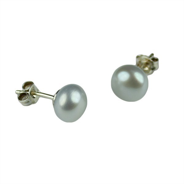 9-9.5mm Button Pearl Stud Earring with Sterling Silver Fittings in Baby Blue
