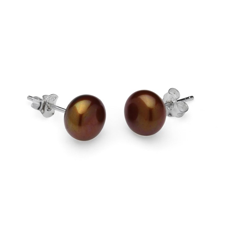 9-9.5mm Button Pearl Stud Earring with Sterling Silver Fittings in Bronze