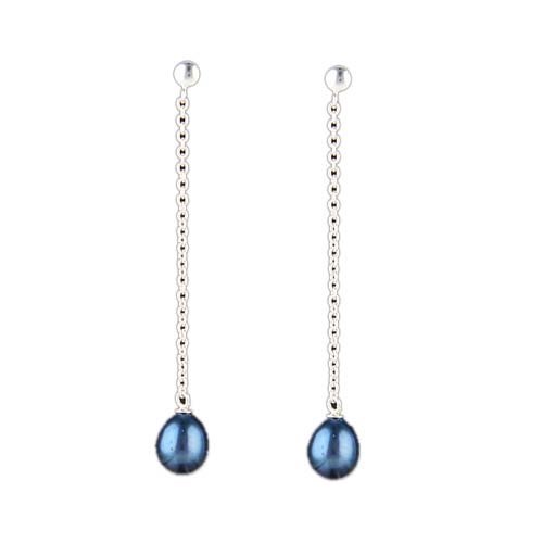 8.8.5mm Rice Pearl Eardrop Earring with Sterling Silver Fittings and 1.75" Chain in Peacock