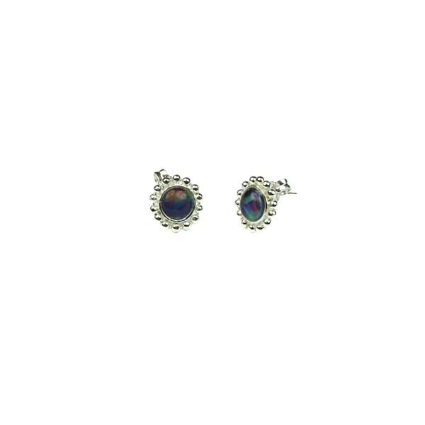 Opal Fancy Studded Edge Earrings - Birthstone October Sterling Silver