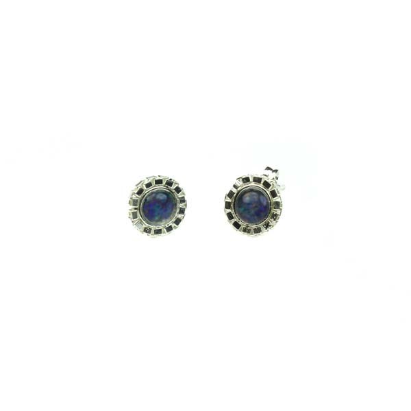 Opal Fancy Fluted Edge Earrings - Birthstone October Sterling Silver
