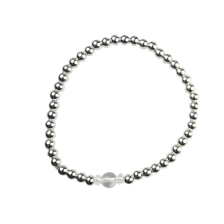 Rock Crystal Bracelet Hematine White Silver Plating - Birthstone April