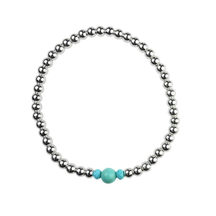 Turquoise Bracelet Hematine with White Silver Plating -Birthstone December