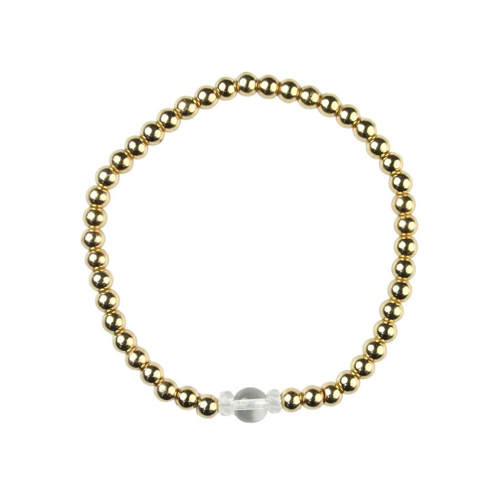 Rock Crystal Bracelet Hematine with 18ct Gold Plating -Birthstone April