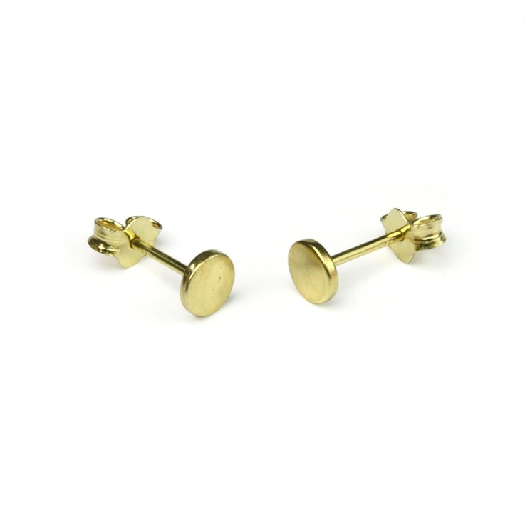 Round Flat Disc Earstuds with Scrolls Gold Plated Vermeil Sterling Silver (Extra Durable)