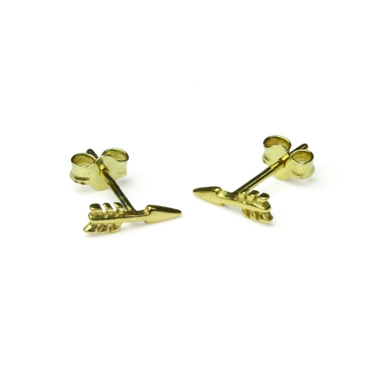 Arrow Earstuds 9x3mm with Scrolls Gold plated Vermeil Sterling Silver (Extra Durable)