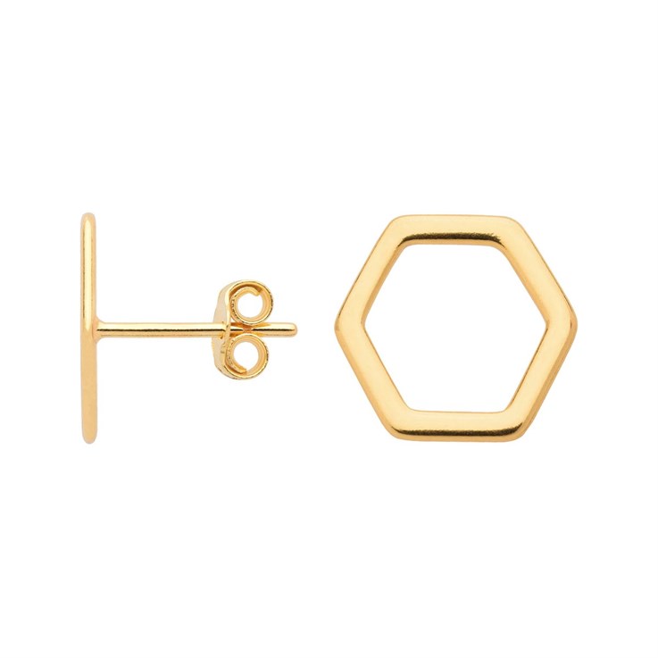 Large Hexagon Earstud Gold Plated Sterling Silver Vermeil