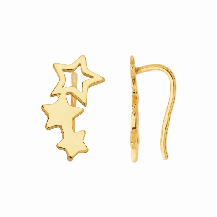 Shooting 3 Star Ear Climber Gold Plated Sterling Silver Vermeil