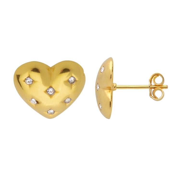 CZ Hollow Heart Earstud Gold Plated Sterling Silver Vermeil