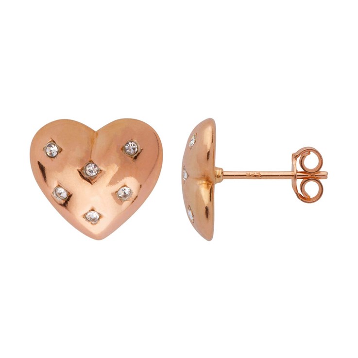 CZ Hollow Heart Earstud Rose Gold Plated Sterling Silver Vermeil
