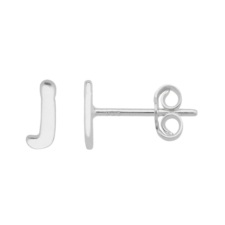 Lowercase Alphabet Letter j Earstud with Scroll (SINGLE) Sterling Silver