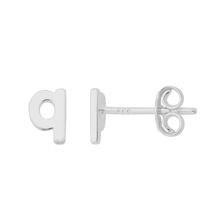Lowercase Alphabet Letter q Earstud with Scroll (SINGLE) Sterling Silver