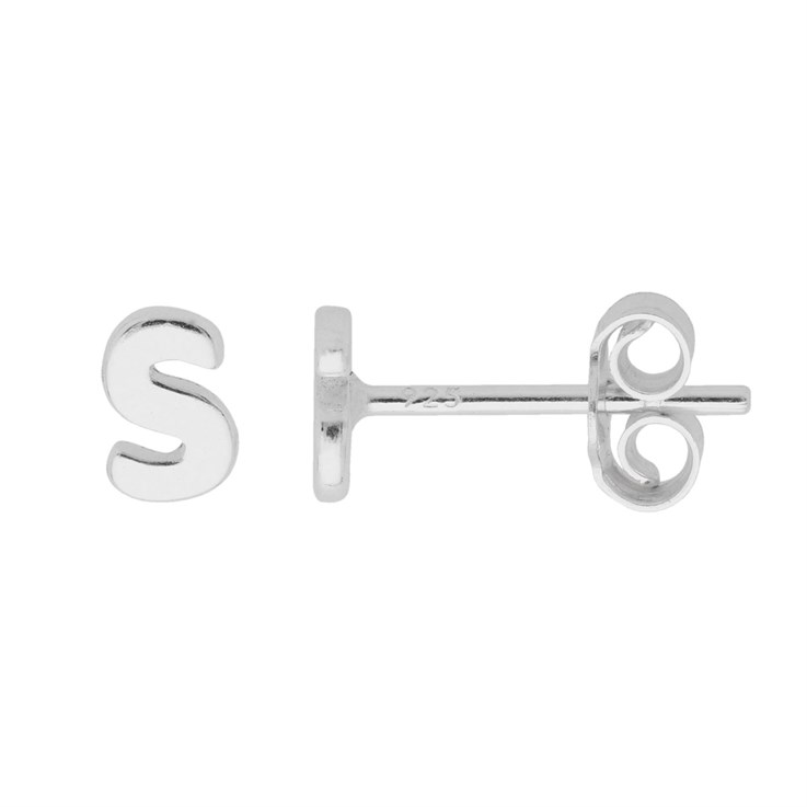 Lowercase Alphabet Letter s Earstud with Scroll (SINGLE) Sterling Silver
