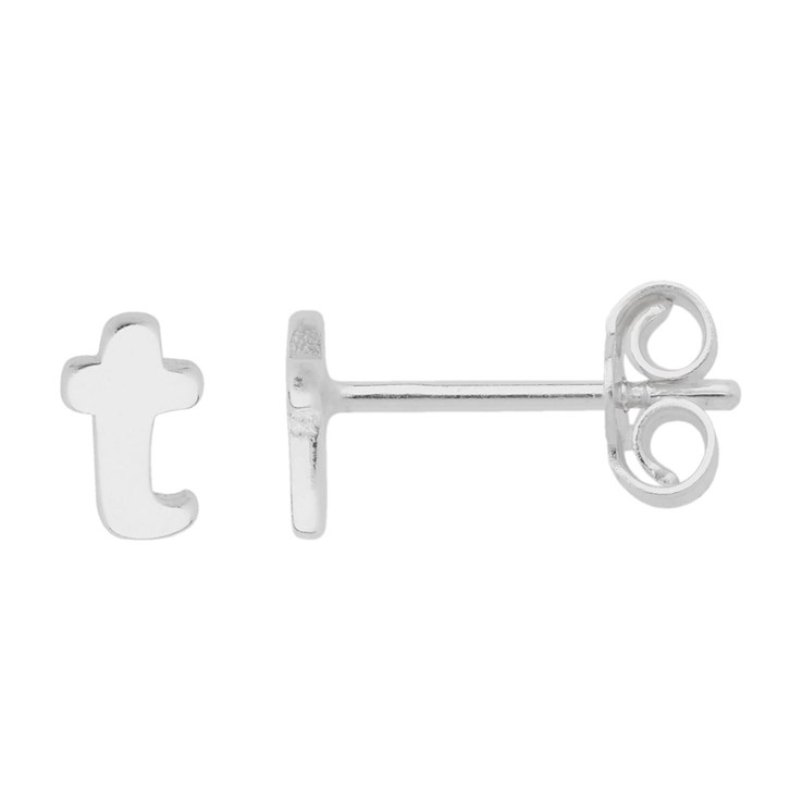 Lowercase Alphabet Letter t Earstud with Scroll (SINGLE) Sterling Silver