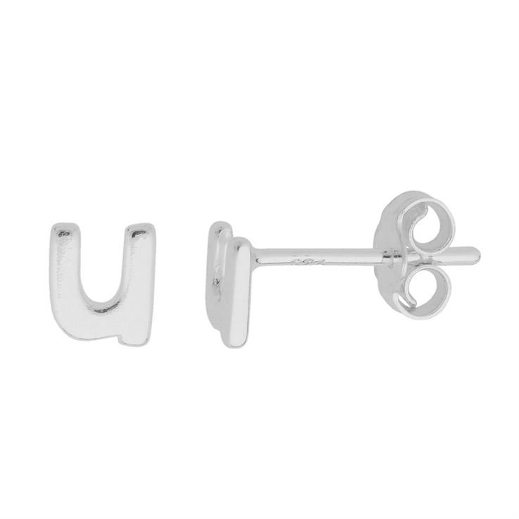 Lowercase Alphabet Letter u Earstud with Scroll (SINGLE) Sterling Silver