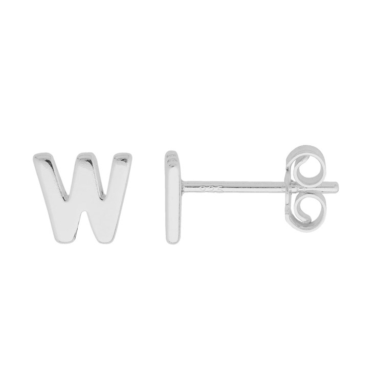 Lowercase Alphabet Letter w Earstud with Scroll (SINGLE) Sterling Silver