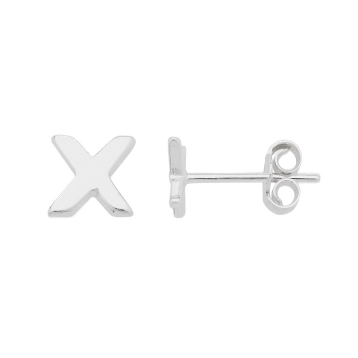Lowercase Alphabet Letter x Earstud with Scroll (SINGLE) Sterling Silver