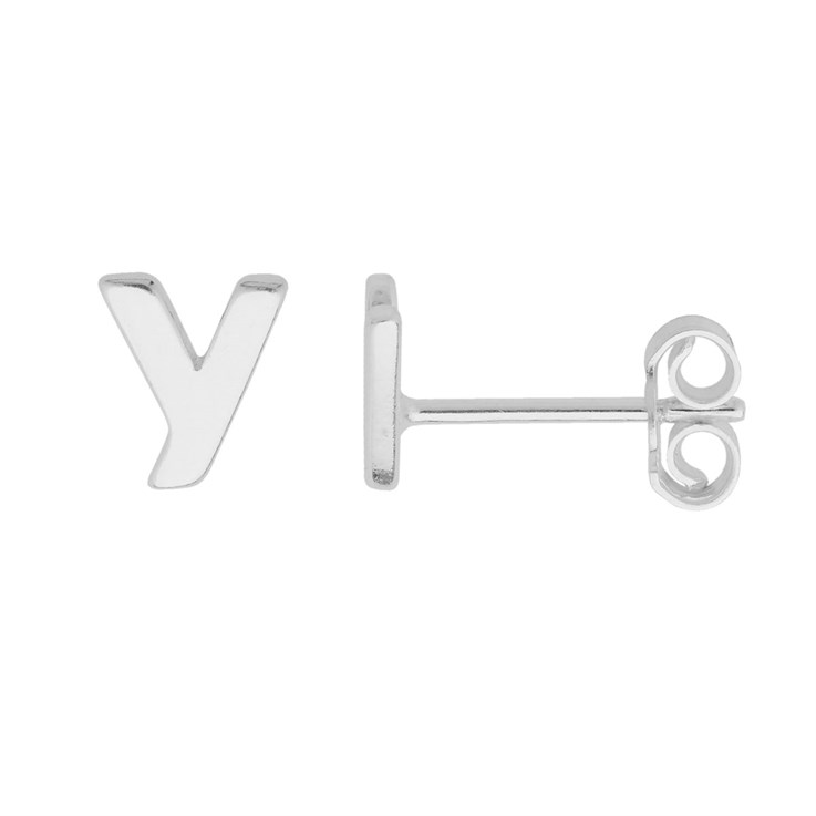 Lowercase Alphabet Letter y Earstud with Scroll (SINGLE) Sterling Silver