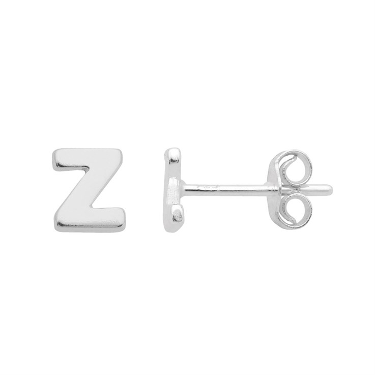 Lowercase Alphabet Letter z Earstud with Scroll (SINGLE) Sterling Silver