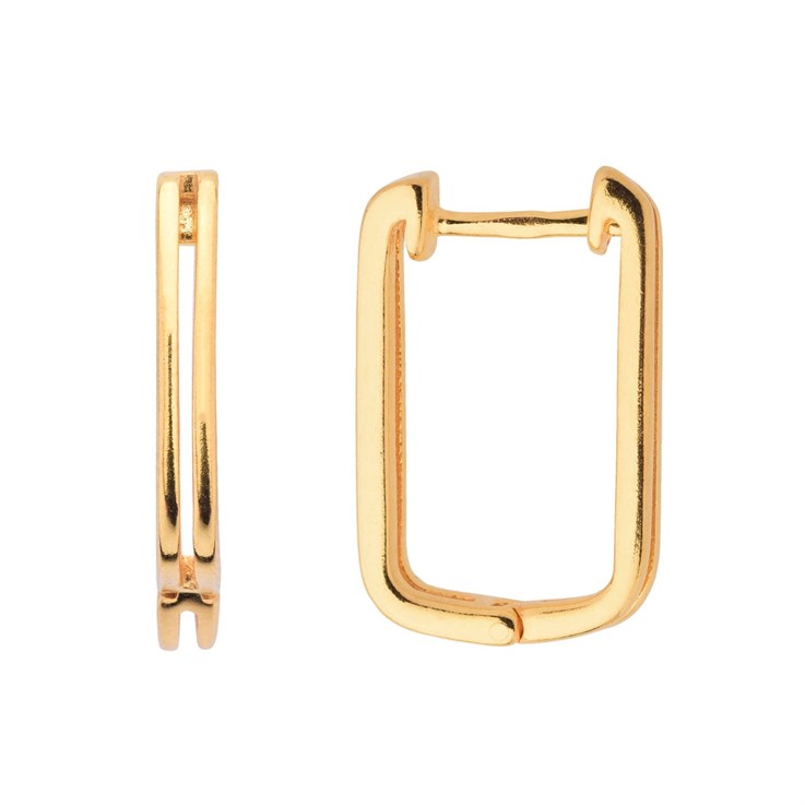 Double Rectangle Hinged Earhoop 18x12mm Gold Plated Sterling Silver Vermeil