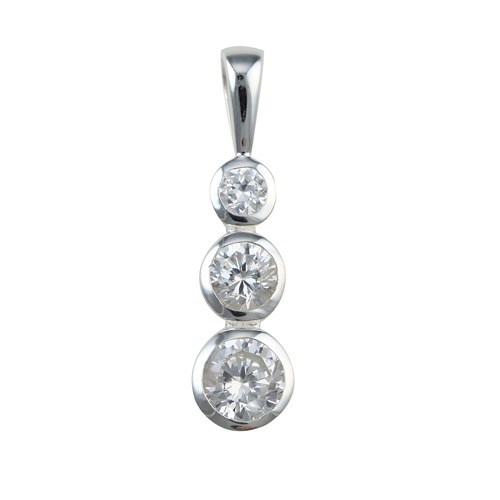 Drop Triple Circle Shaped Pendant with Cubic Zirconia in Sterling Silver