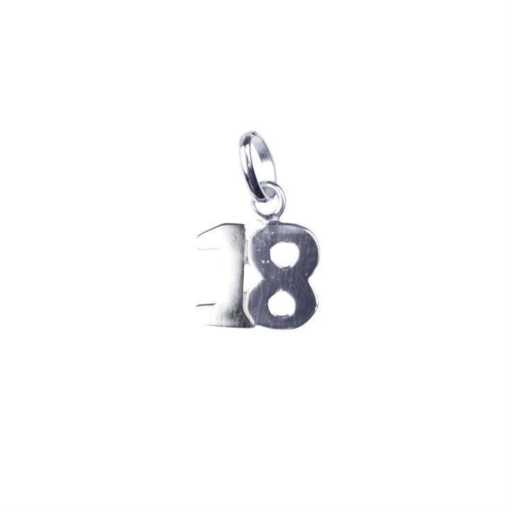 Number 18 Pendant/Charm 13x11mm with Bail Sterling Silver