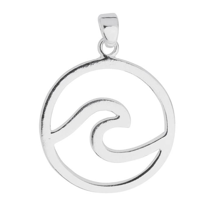Wave in Circle Pendant 23mm Sterling Silver