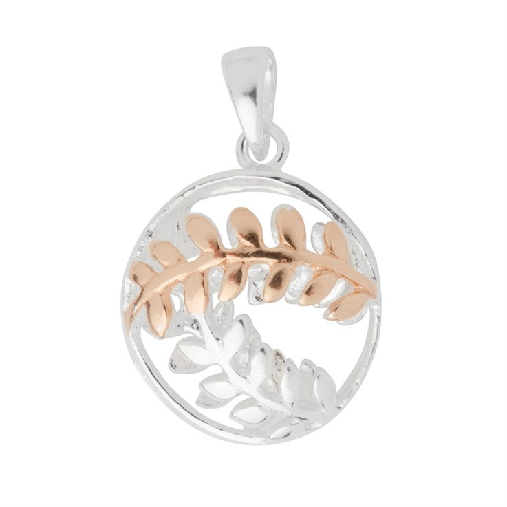 Ferns Circle Pendant Rose Gold Plated Sterling Silver Vermeil