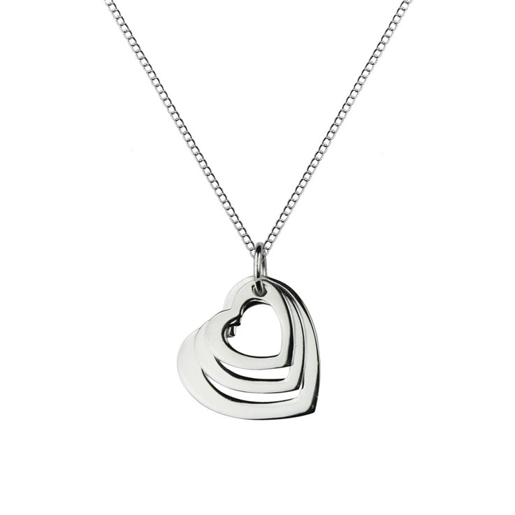 Open Heart Trio Necklace Sterling Silver