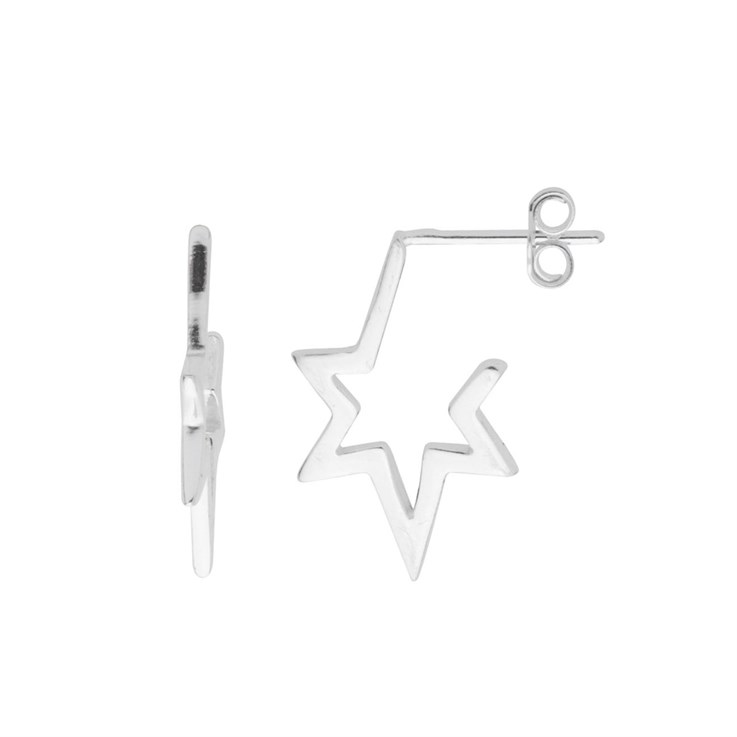 Celestial Star Ear Hoop with Post & Scroll Sterling Silver