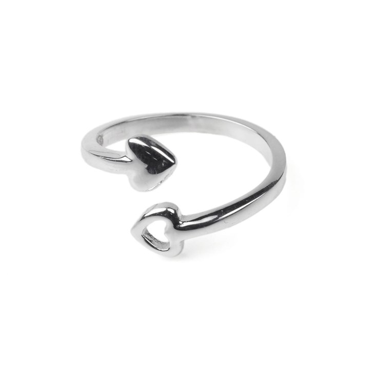 Pretty Double Heart Ring (Adjustable) Sterling Silver