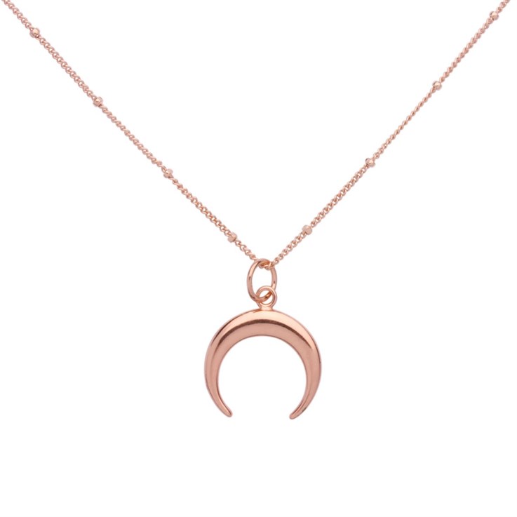 Crescent Moon (16mm) Necklace 16" Rose Gold Plated Sterling Silver Vermeil