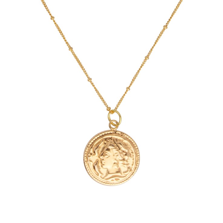 Roman Medallion Necklace 18" Gold Plated Sterling Silver Vermeil