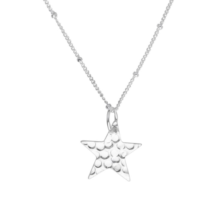 Hammered Star (16mm) Necklace 18" Sterling Silver