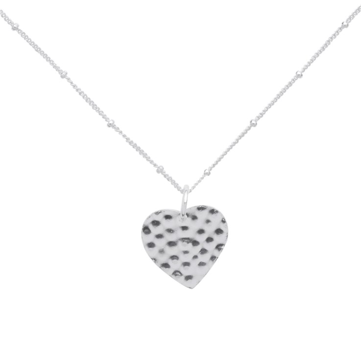 Hammered Heart (16mm) Necklace 18" Sterling Silver