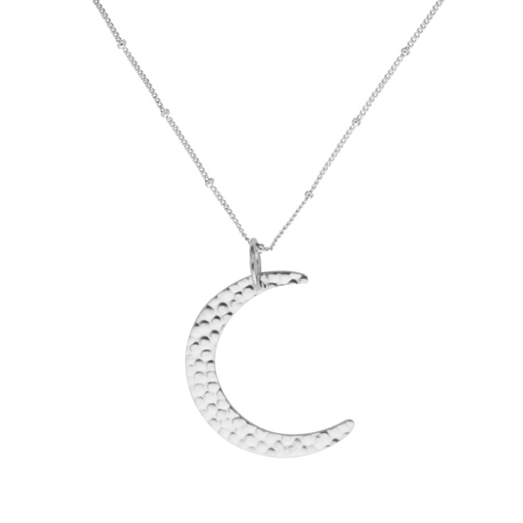 Hammered Crescent Moon Necklace 18" Sterling Silver