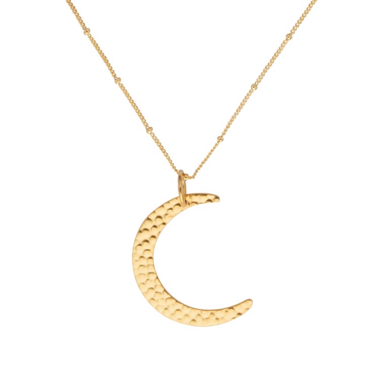 Hammered Crescent Moon Necklace 18" Gold Plated Sterling Silver Vermeil