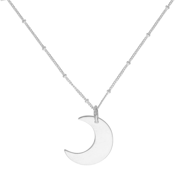 Shiny Crescent Moon Necklace 18" Sterling Silver